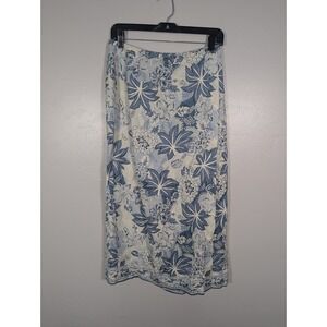 Talbots Womens Wrap Skirt 8 Linen‎ Blend Blue Coastal Floral Resort Cruise